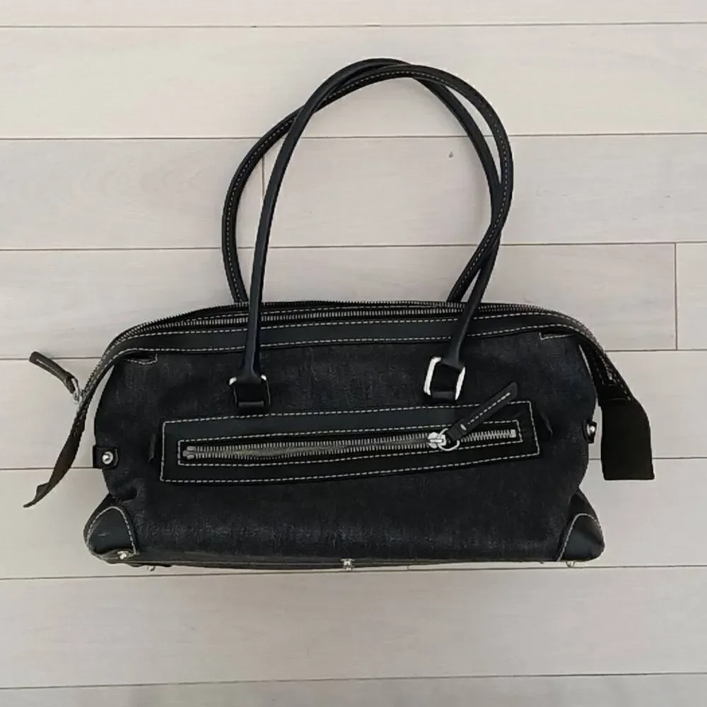 Dooney & Bourke Women's Double Pocket Satchel Purse Bag Black